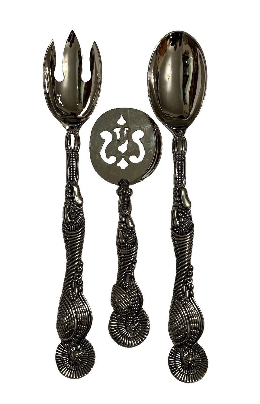 Vintage Godinger Silverplated Serving Utensil Set Turkey Design Thanksgiving